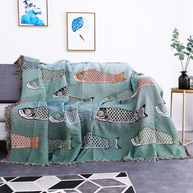 Boho Throw Blanket Fringe - Têxtil cidade ins moderno simples koi