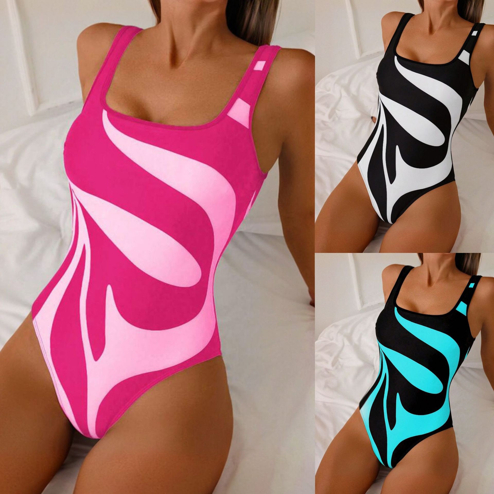 Bath - Tankini feminino com estampa abstrata, biquíni