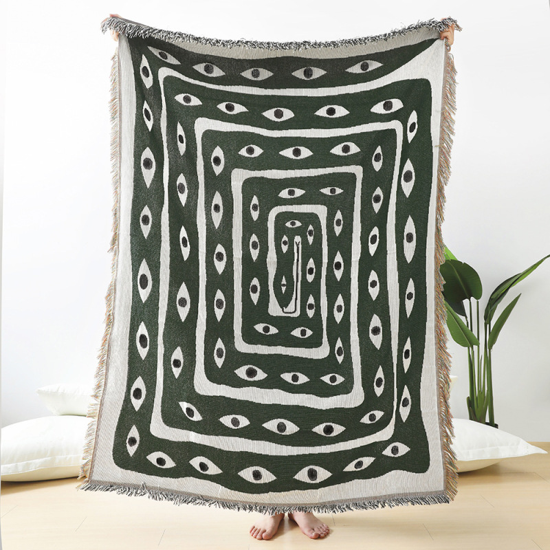 Manta Jacquard Olho Grego Verd - Boho Throw Blanket Fringe avaliação e preço